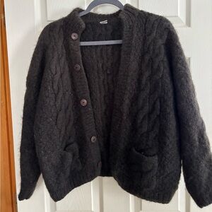 Cozy 100% Wool Gray Cable Knit Cardigan